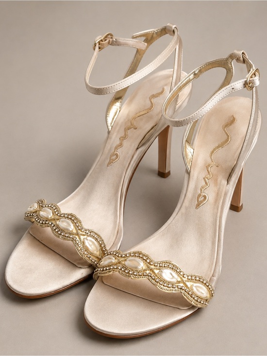 Nina Shoes - Nina Champagne Satin Beaded Heels NIB Leather Sole Wedding Shoes Sz 9